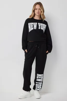 Ardene Destination Sweatpants in Black | Size | Polyester/Cotton | Fleece-Lined