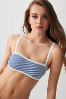 Ardene Contrast Binding Bandeau Bikini Top in Dark Blue | Size | Polyester/Nylon/Spandex | Microfiber