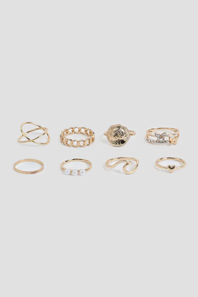 Ardene 8-Pack Mixed Rings in Gold | Size Small