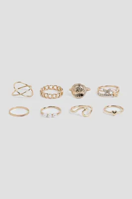 Ardene 8-Pack Mixed Rings in Gold | Size Small