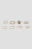 Ardene 8-Pack Mixed Rings in Gold | Size