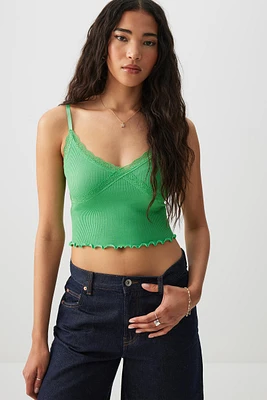 Ardene Seamless Tank With Lace Detail in Green | Size | Nylon/Elastane