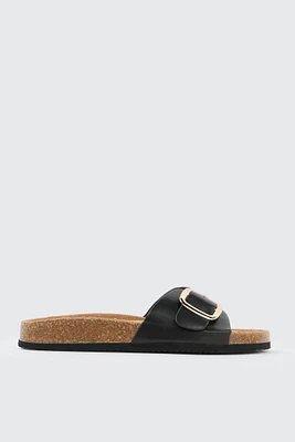 Ardene Single-Strap Sandals with Chunky Buckle in Black | Size | Faux Leather/Faux Suede | Eco-Conscious