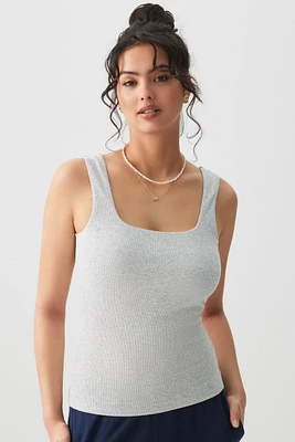 Ardene Basic Rib Square Neck Tank Top in Light | Size | Cotton/Elastane | Eco-Conscious