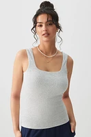 Ardene Basic Rib Square Neck Tank Top in Light | Size | Cotton/Elastane | Eco-Conscious