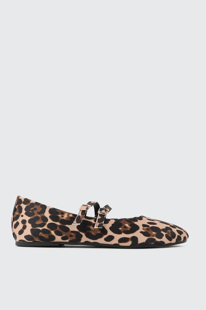 Ardene Leopard Mary Jane Flats in Brown | Size | Faux Suede