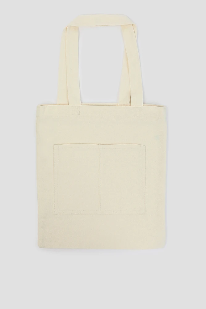 Ardene Canvas Tote Bag in Beige | Polyester | Eco-Conscious | 100% Recycled