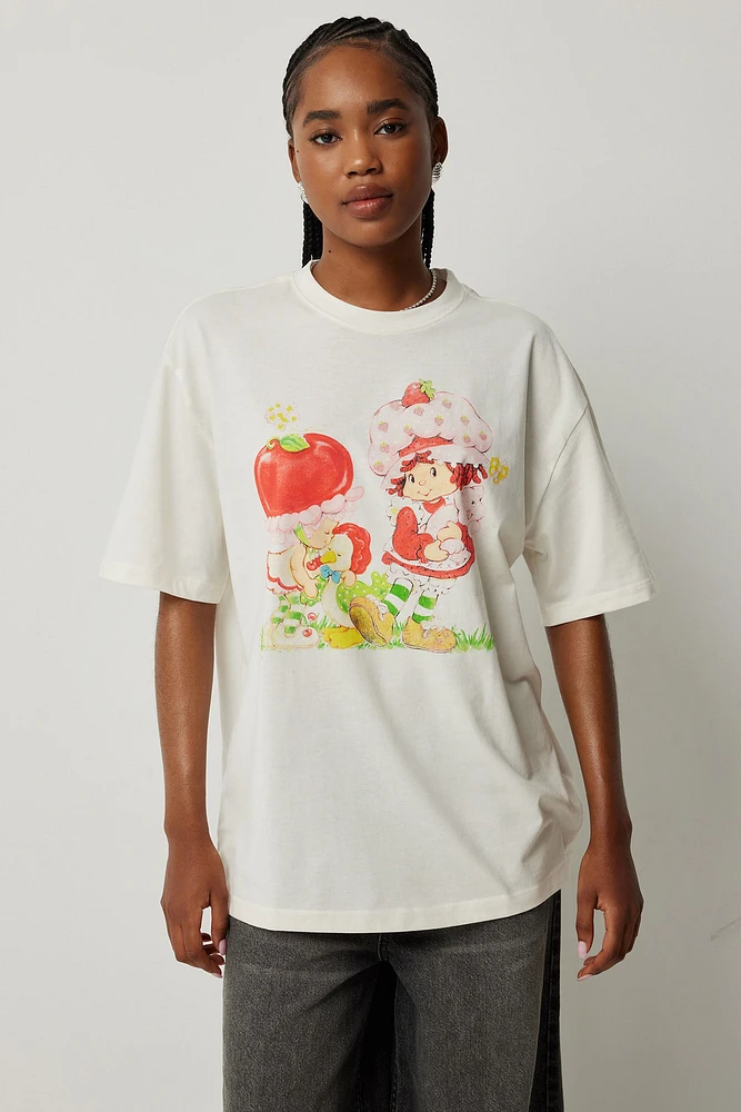 Ardene Oversized Strawberry Shortcake T-Shirt in White | Size | Polyester/Cotton