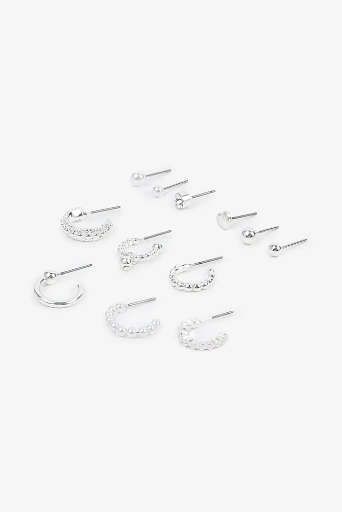 Ardene 12-Pack Mismatched Mini Hoops in Silver | Stainless Steel