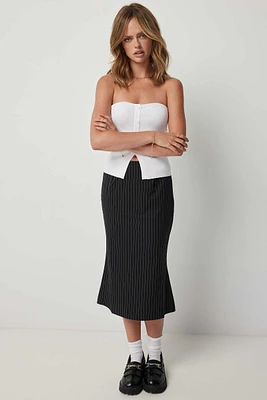 Ardene Pinstripe Mermaid Midi Skirt in Black | Size | Polyester/Rayon/Elastane