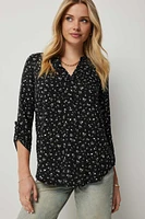 Ardene Basic Printed Long Sleeve Tunic in Black | Size | 100% Viscose