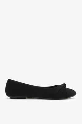 Ardene Knotted Faux Suede Flats in Black | Size | Faux Suede/Rubber