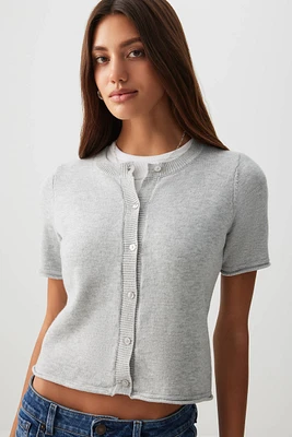 Ardene Short Sleeve Cardigan in Grey | Size | Polyester/Nylon