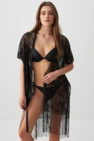 Ardene Butterfly Lace Swim Cover Up in Black | Polyester