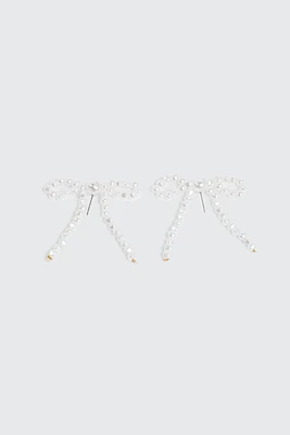Ardene Pearl Bow Shape Earrings in White | Stainless Steel