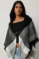 Ardene Plaid Shawl with Clasp in Dark Grey | 100% Acrylic