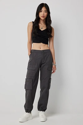 Ardene Ripstop Cargo Jogger Pants in Dark Grey | Size | 100% Cotton