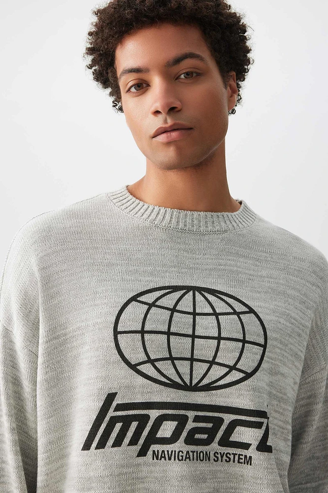 Ardene Man Graphic Crew Neck Sweater For Men in Grey | Size Small | 100% Cotton