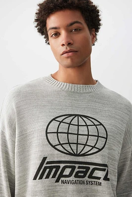 Ardene Man Graphic Crew Neck Sweater For Men in Grey | Size Small | 100% Cotton