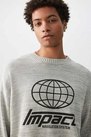 Ardene Man Graphic Crew Neck Sweater For Men in Grey | Size Small | 100% Cotton