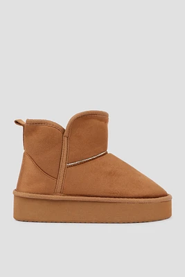 Ardene Platform Faux Sheepskin Boots in Cognac | Size | Faux Suede | Eco-Conscious | Microfiber