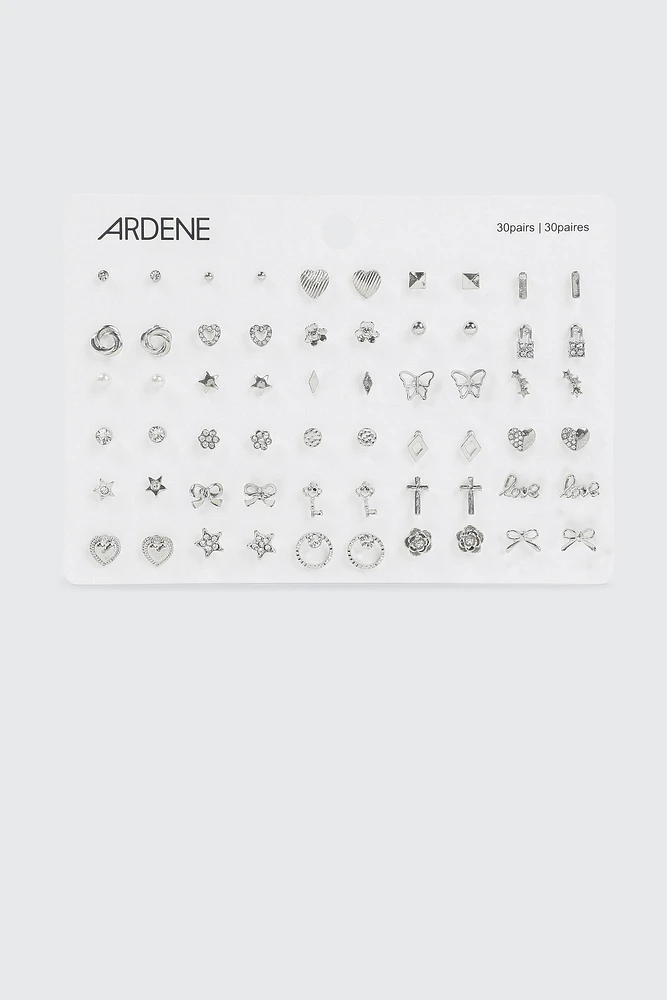 Ardene 30-Pack Silver Tone Stud Earrings | Stainless Steel