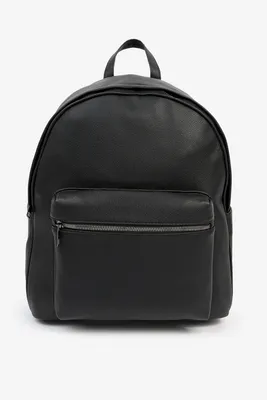 Ardene Man Black Faux Leather Backpack For Men | Faux Leather/Polyester