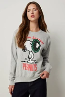 Ardene Holiday Snoopy Sweatshirt in Light Grey | Size | Polyester/Cotton | Fleece-Lined