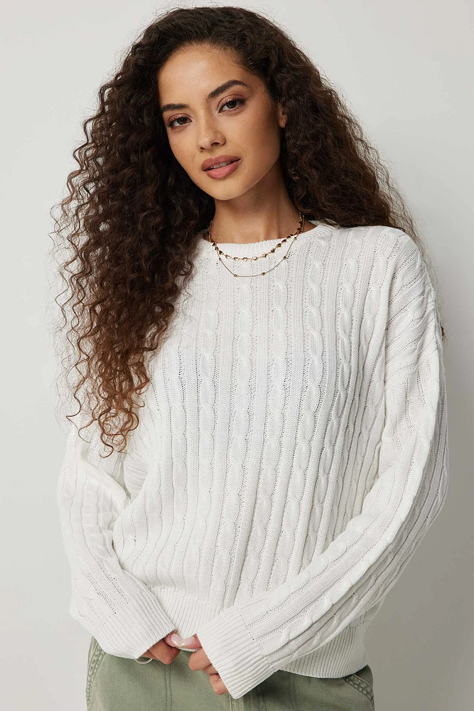 Ardene Oversized Cable Knit Sweater in White | Size Large