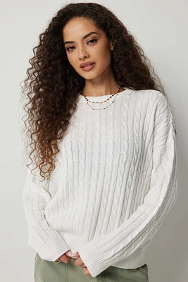 Ardene Oversized Cable Knit Sweater in White | Size