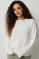 Ardene Oversized Cable Knit Sweater in White | Size Large