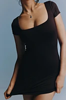 Ardene Contour Square Neck Mini Dress in Brown | Size | Elastane/Polyamide