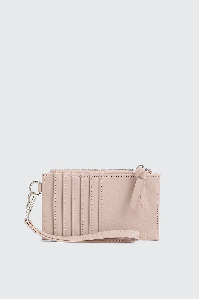 Ardene Topstitched Flat Wallet in Light Pink | 100% Recycled Polyester/Faux Leather | Eco-Conscious
