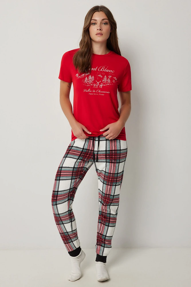 Ardene Festive Print Plush PJ Joggers in White | Size | 100% Recycled Polyester | Eco-Conscious