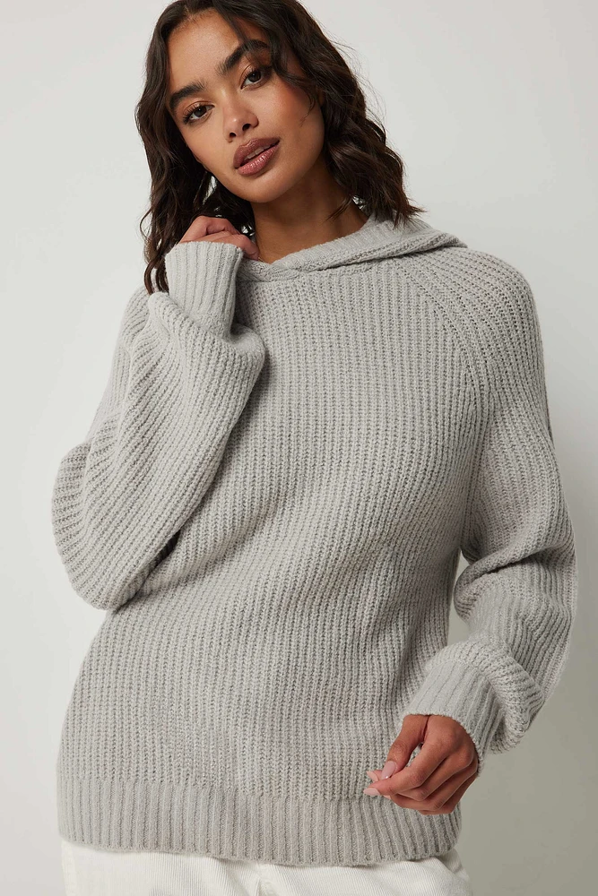 Ardene Oversized Moss Stitch Hooded Sweater in Grey | Size | Elastane/Polyamide