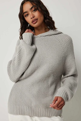 Ardene Oversized Moss Stitch Hooded Sweater in Grey | Size | Elastane/Polyamide