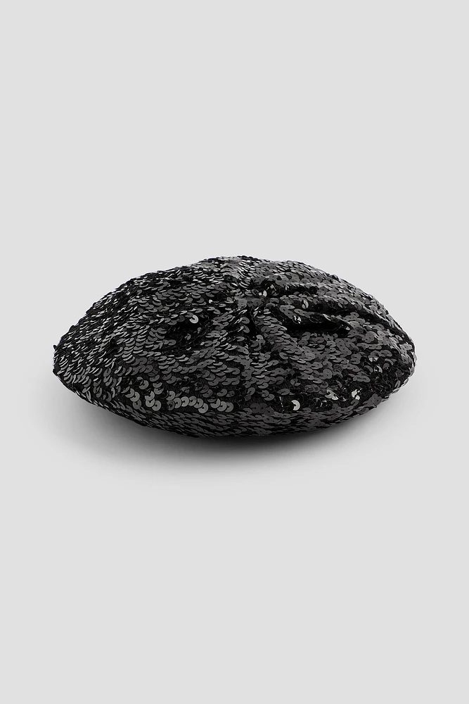 Ardene Sequin Beret in Black | Polyester