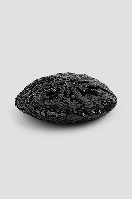 Ardene Sequin Beret in Black | Polyester