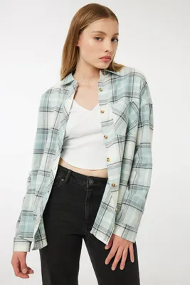 Ardene Long Flannel Plaid Shirt in Light | Size | 100% Cotton