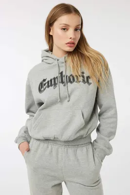 Ardene Graphic Hoodie in Light Grey | Size | Polyester/Cotton | Fleece-Lined