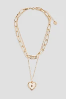 Ardene Two-Row Chain Necklace with Heart Pendant in Gold