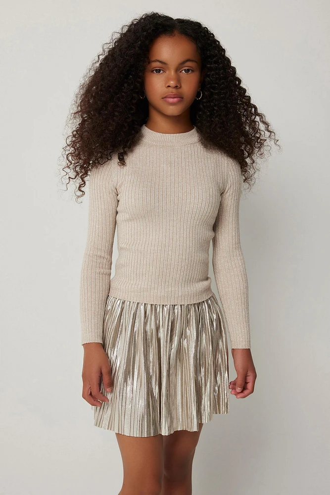 Ardene Kids Shiny Turtleneck Sweater in Beige | Size