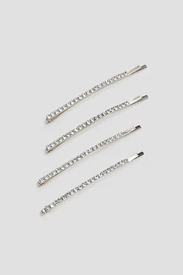 Ardene 4-Pack Embellished Bobby Pins in Silver