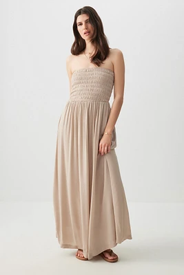Ardene Crinkle Maxi Tube Dress in Beige | Size | Rayon
