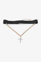 Ardene Faux Leather Choker with Cross Pendant in Gold