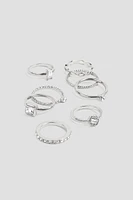 Ardene 8-Pack Thin Rings with Stone Embellishment in Silver | Size