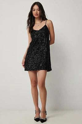 Ardene A.C.W. Sequined Slip Dress in Black | Size | Polyester/Elastane