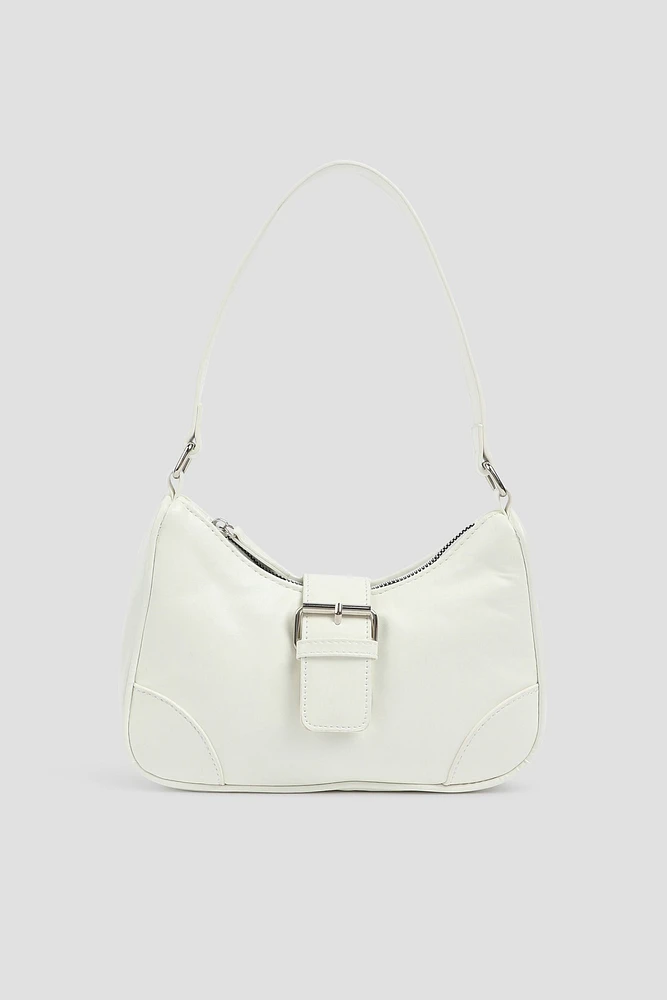 Ardene Baguette Bag with Buckle in White | Faux Leather/Polyester