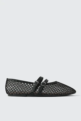Ardene Fishnet Mary Janes in Black | Size | Faux Leather