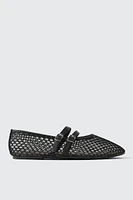 Ardene Fishnet Mary Janes in Black | Size | Faux Leather